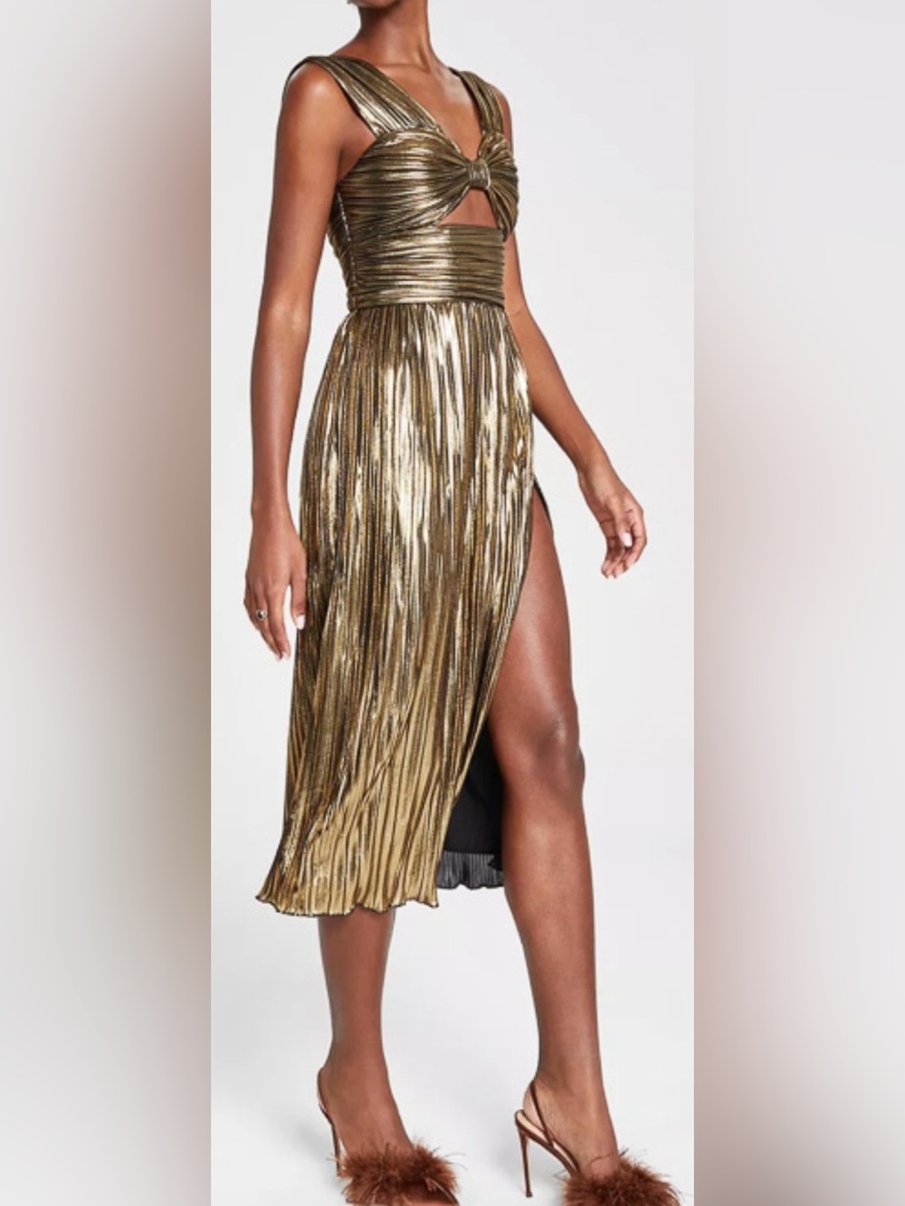 Avec Les Filles Metallic Gold Pleated Evening Gown